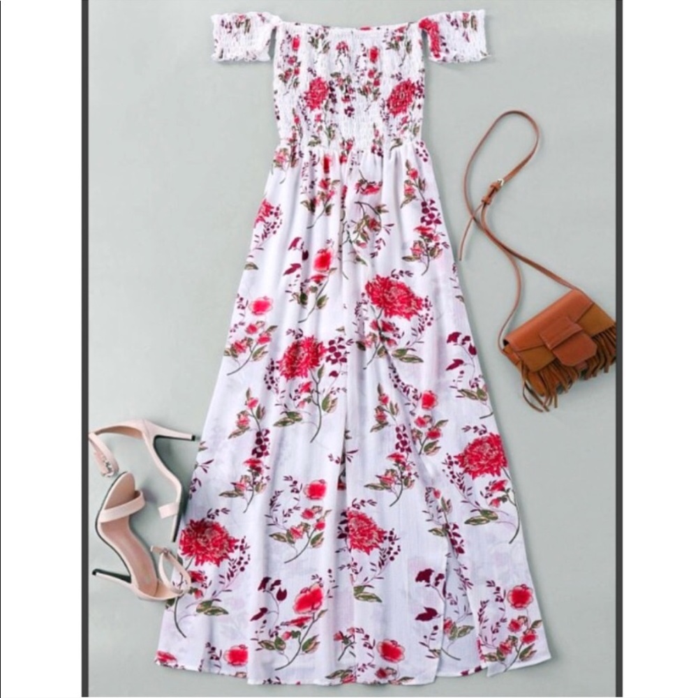 Floral Off-Shoulder smocked Maxi Dress